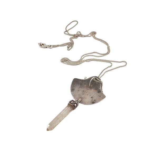 Sterling Silver Citrine Quartz Crystal Pendant Necklace With Crescent Moon Desig - Picture 5 of 7